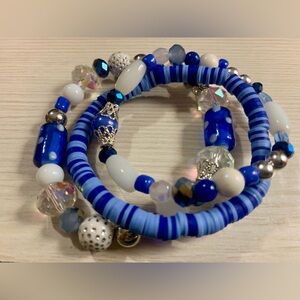 Vibrant Blue and White Beaded Bracelet by [Brand]